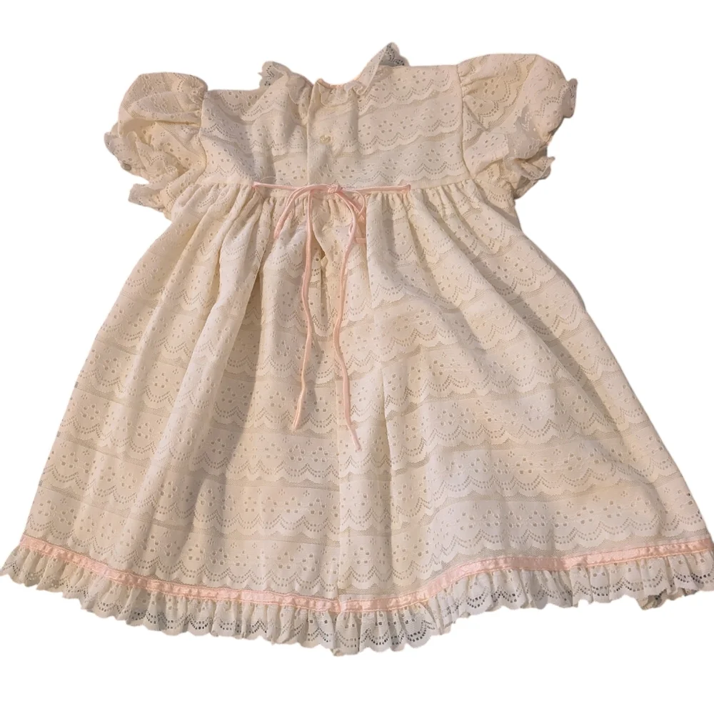 80s Vintage Cinderella union made white Lace Ruffle Satin‎ Girls dress size 5